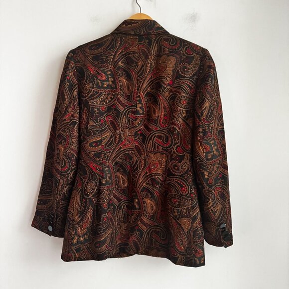 Vintage JH Collectibles Dark Paisley Print Silk Classic Blazer 4 - Picture 3 of 7